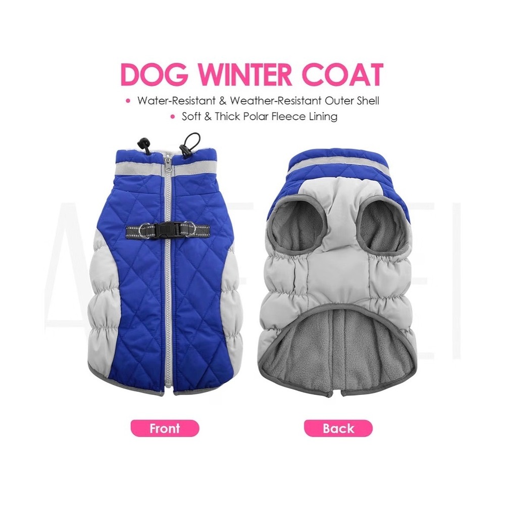 Blue Quilted Dog Winter Coat small